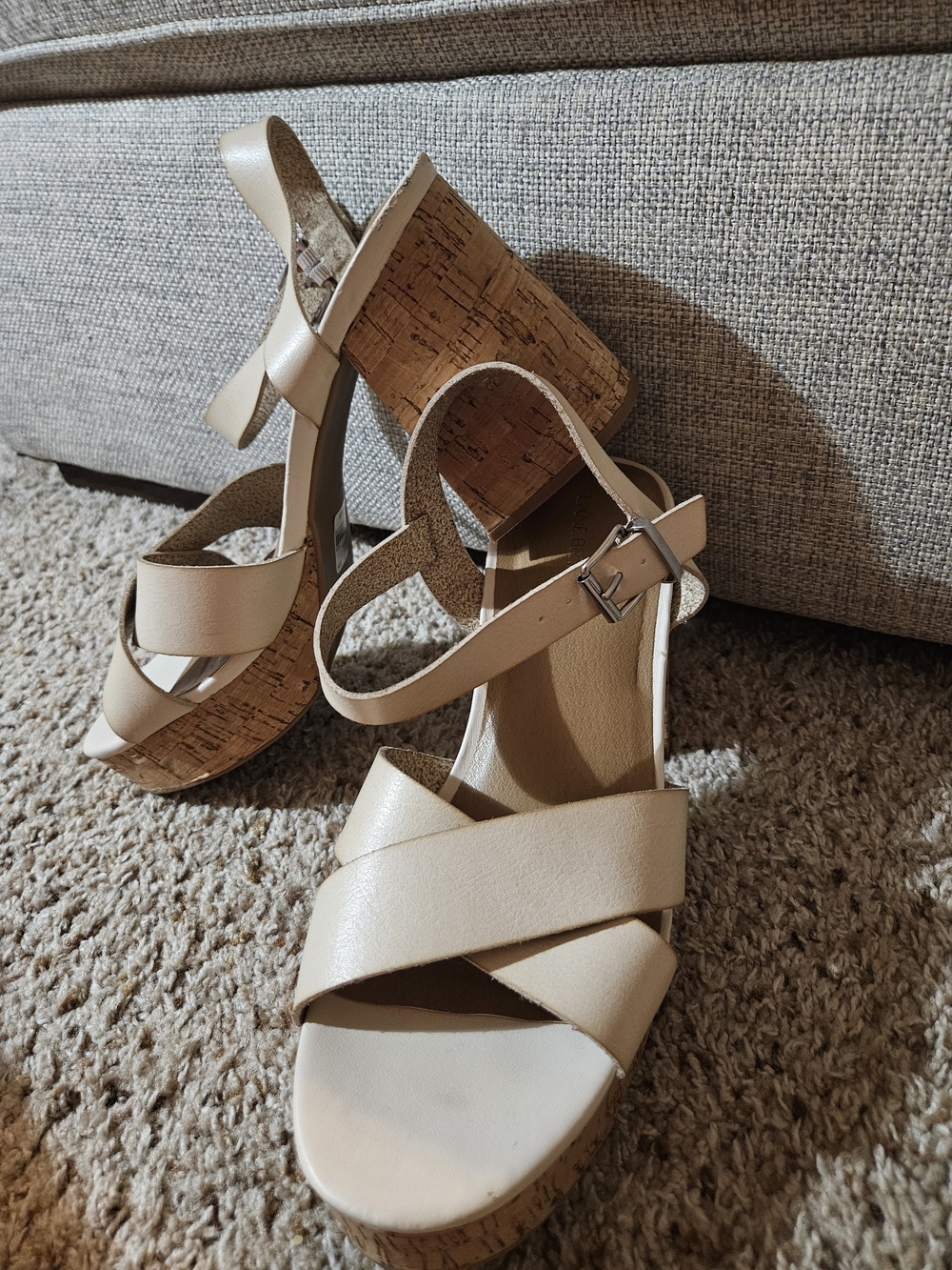 Lane Bryant Cream/Tan Cork Platform Wedge Sandals
